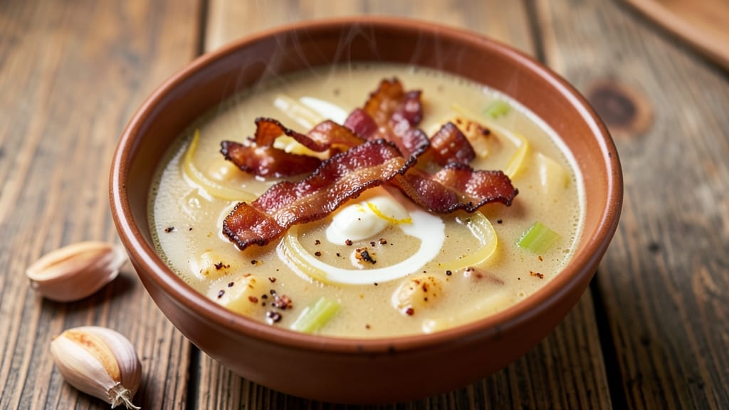 Alton Brown's Potato Soup Recipe: Velvety Texture With Crispy Bacon Top