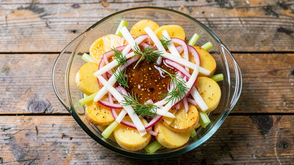 Sweet and Sour Potato Salad Recipe: Tangy Vinegar-Kissed Cubes with Crunchy Celery Bites