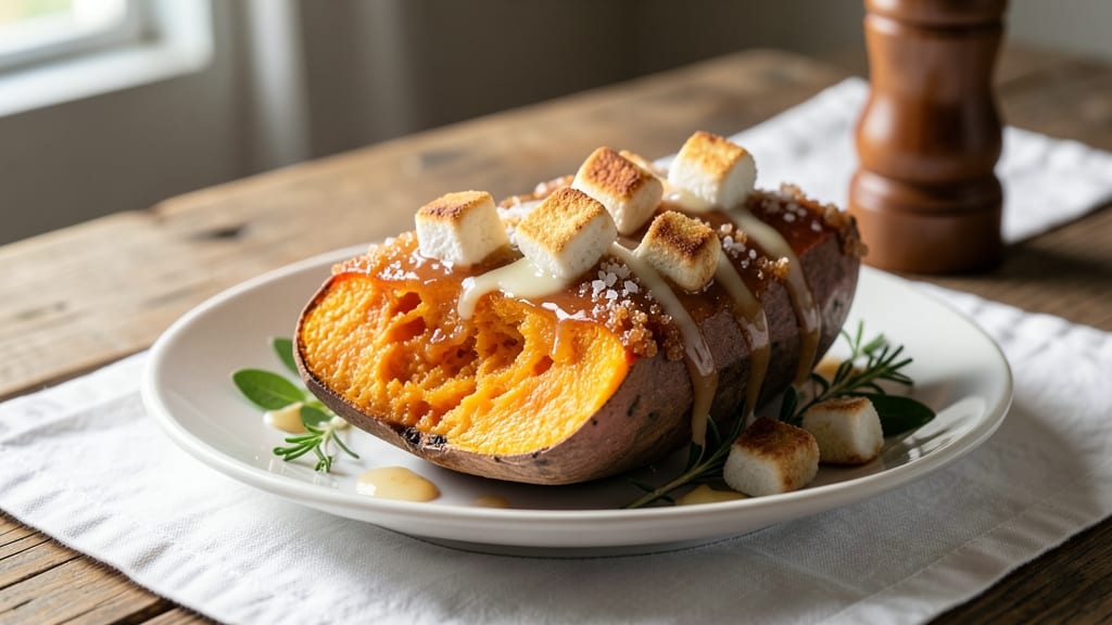 Baked Sweet Potato Recipe with Brown Sugar and Marshmallows: Caramelized Top and Gooey Melting Magic