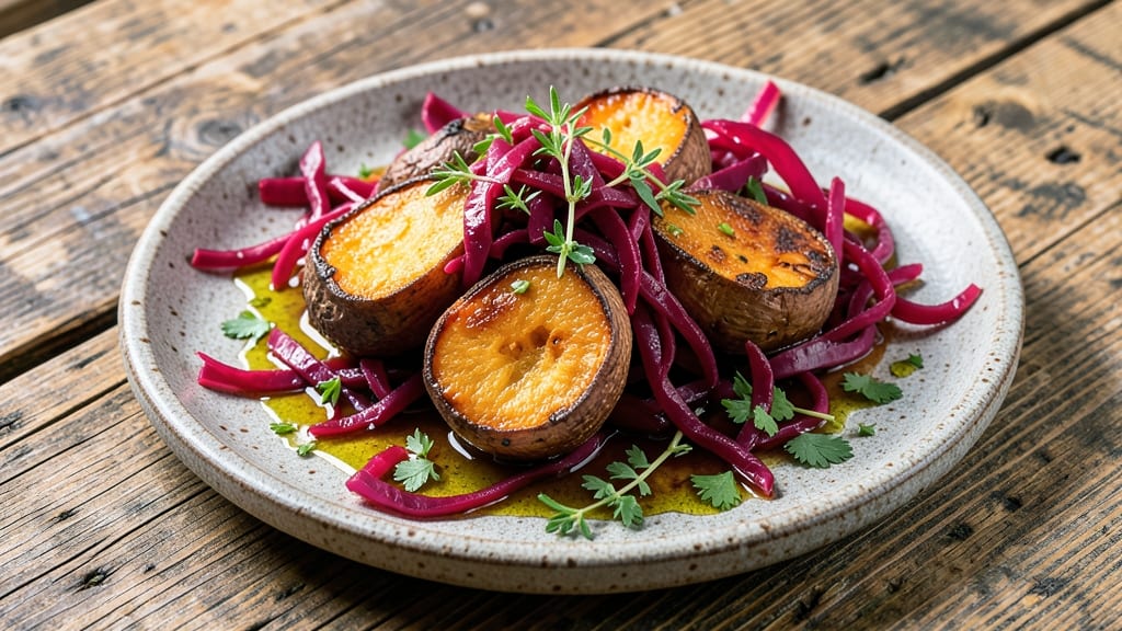 Sweet Potato And Red Cabbage Recipe: Roasted Sweetness With Tangy Vinegar Crunch