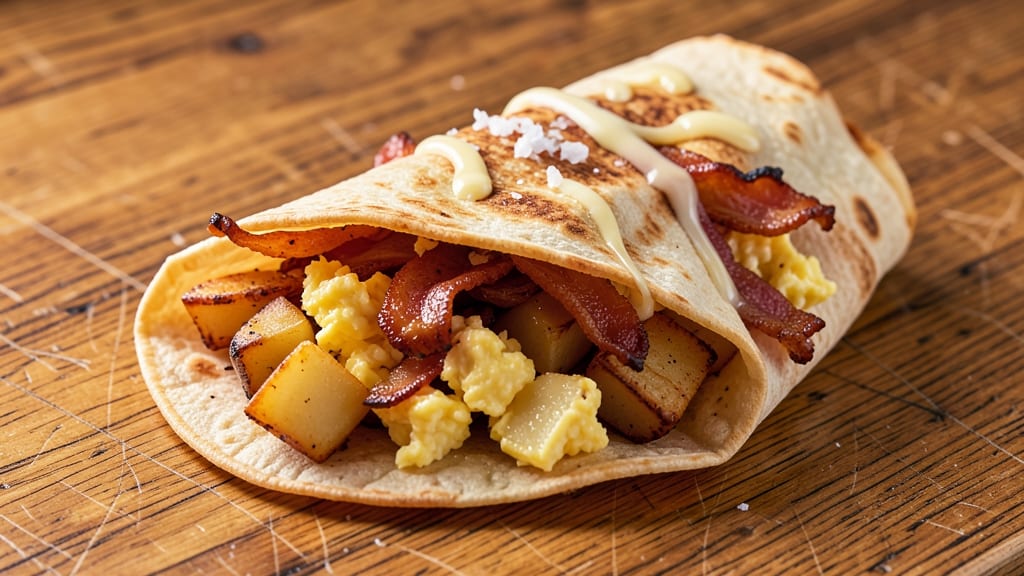 Bacon Egg and Potato Breakfast Burrito Recipe: Fluffy Scramble and Crispy Potatoes in a Wrap