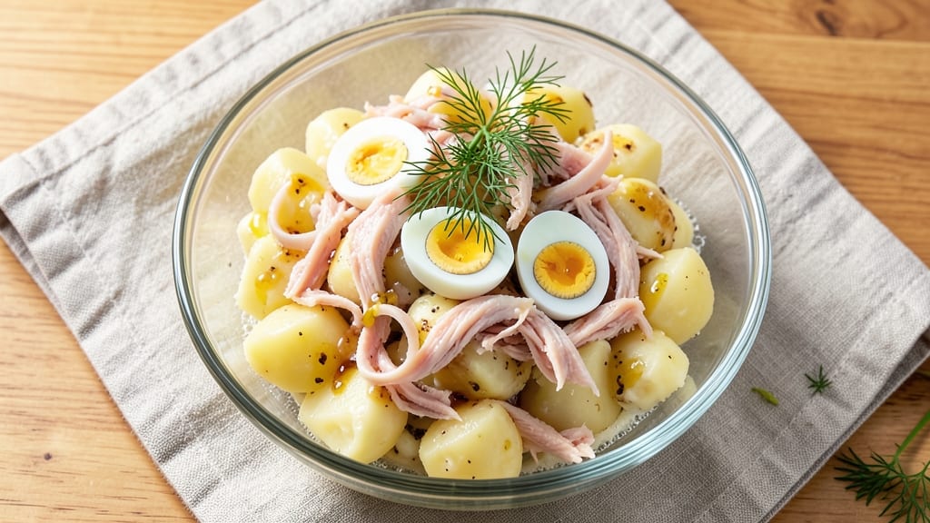 Tuna Egg Potato Salad Recipe: Crunchy Mayo-Free Texture with Herby Freshness